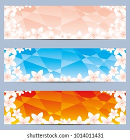 Set of web banners with cherry flowers.
