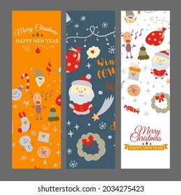 Set of web banners with Christmas design elements in doodle style. Christmas cards. Vector