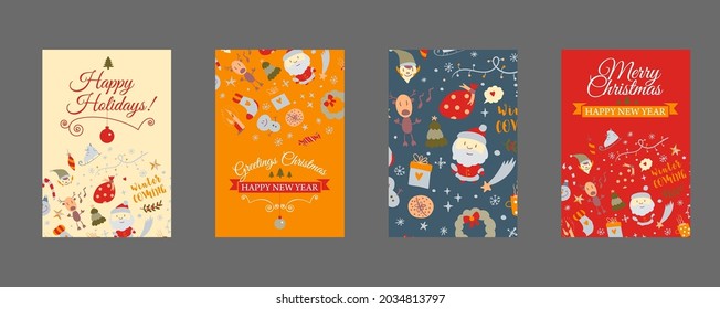 Set of web banners with Christmas design elements in doodle style. Christmas cards. Vector