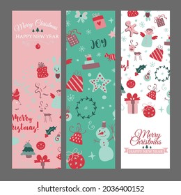 Set of web banners with Christmas design elements in doodle style. Christmas cards. Vector