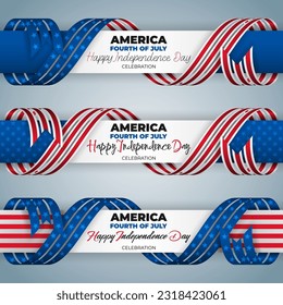 Set of web banners design, background with texts and national flag colors for U.S.Independence day, celebration; Vector illustration