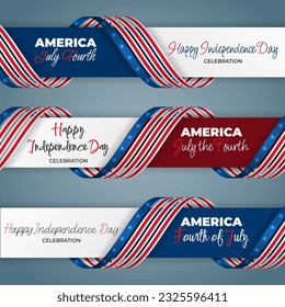 Set of web banners design, background with handwriting texts, and national flag colors for U.S. Independence Day celebration; Vector illustration