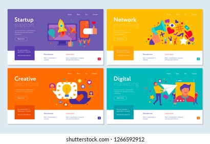 Set of web banners digital marketing start up support creative decisions and internet promotion isolated vector illustration