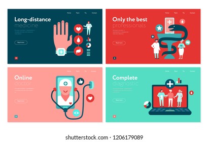 Set of web banners digital medicine  with electronic technologies on color background isolated vector illustration