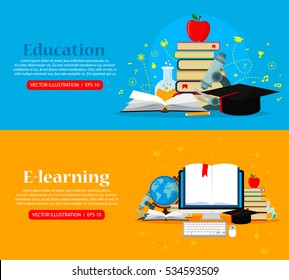 Set of web banners. Education concepts. Vector illustration. Flat modern design. EPS 10.