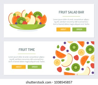 Set Web Banners For Fruit Salad Bar. Flat Design. Vector Illustration..