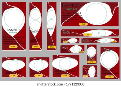 Set of web banners in red colors, standard sizes with a round neck for photos