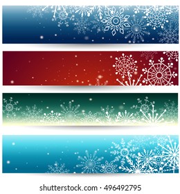 Set of Web banners with snowflakes. Vector illustration