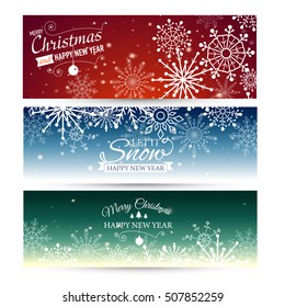 Set of Web banners with snowflakes. Vector illustration