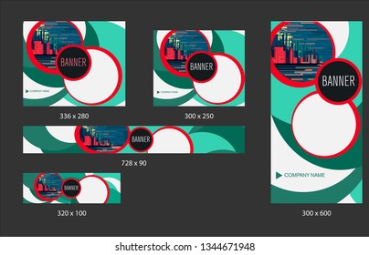 Set of web banners of standard size. Corporate identity template design. Business stationery.