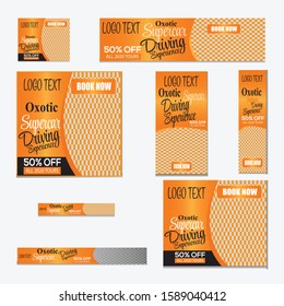 set of web banners of standard size with a place for photos. Vertical, horizontal and square template with black and yellow, and sunset. Vector illustration
