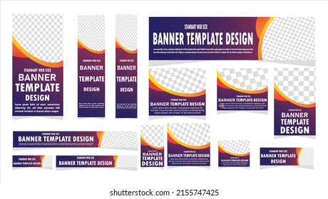 set of web banners of standard size with a place for photos. Vertical, horizontal and square template and arrows and a diamond-shaped button. Vector illustration
