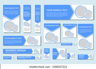 Set of web banners in standard sizes. Templates with place for photo and diagonal stripes and button. Vector illustration