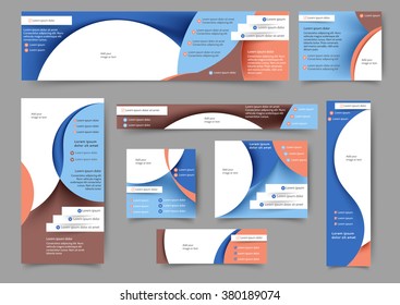 Set of web banners templates with abstract waves and lines. Different sizes 