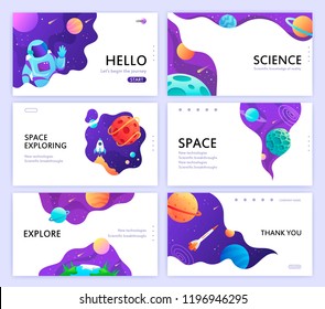 Set Of Web Banners Templates. Presentation. Space Explore. Children Cartoon Vector Art Illustration. Science