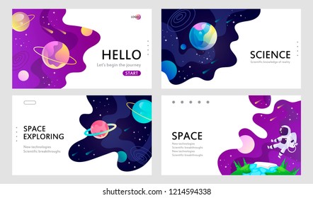 set of web banners templates. presentation. space explore. cartoon vector illustration.