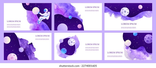 Set of web banners templates. Presentation. Space explore. Children cartoon vector illustration. Science. Horizontal banners. EPS 10