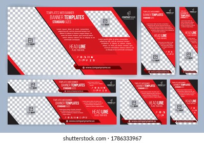 Conjunto de plantillas de banners Web, tamaños estándar con espacio. Ilustración del vector