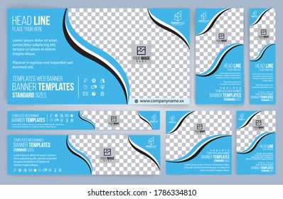 Set of Web banners templates, Standard sizes with space. Vector illustration