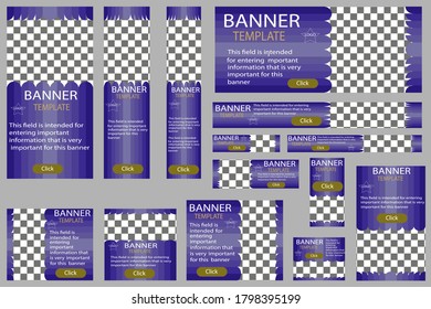 Set of web banners vector, in blue colors in the form of a fence, with a cutout for a photo of a quadrangular shape