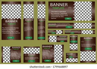 Set of web banners vector, in maroon colors in the form of a fence, with a cutout for a photo of a quadrangular shape