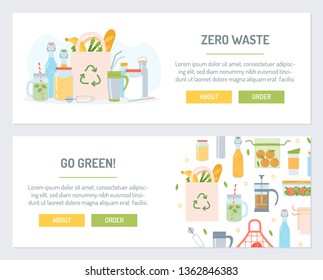 Set web banners for zero waste. Flat design. Vector illustration.