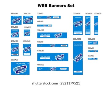 Set of web blue ad banners standard sizes.