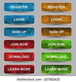 Set of web buttons with abstract triangles on background