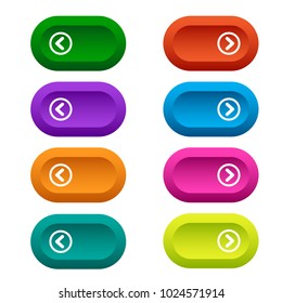Set of web buttons with arrows, colorful long round buttons. Vector illustration