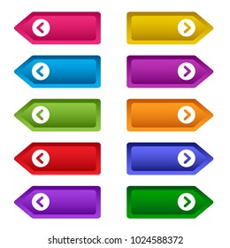 Set of web buttons with arrows, colorful long buttons. Vector illustration