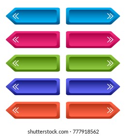Set of web buttons with arrows, colorful long buttons. Vector illustration