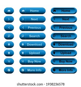 Set of Web Buttons.  Blue Buttons element on white forms with shadows.