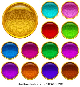 Set of web buttons with colorful gems and golden frames, eps10, contains transparencies. Vector