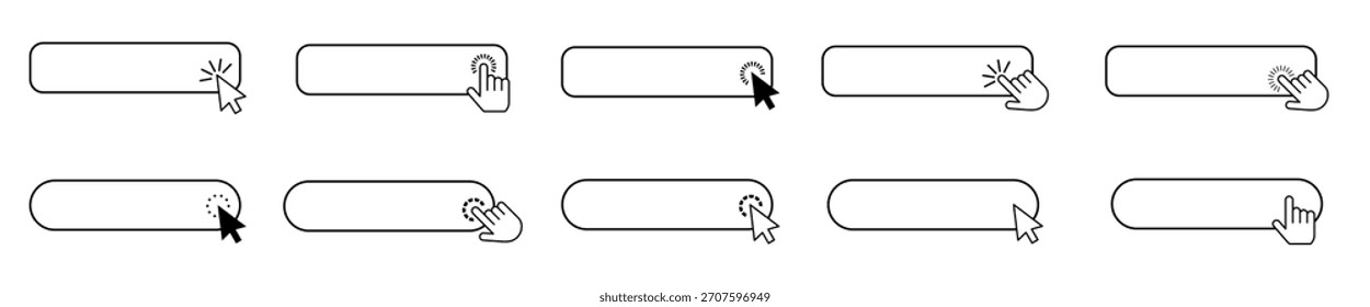 Establecer Botones de Web con la mano del cursor haciendo clic en el Botón lineal establecido con punteros colección de Vector