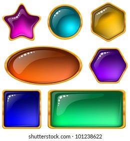 Set of web buttons with gems and golden frames, eps10, contains transparencies. Vector