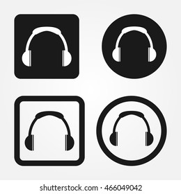 Set of web buttons with headphones icon. Round and square elements. Isolated.