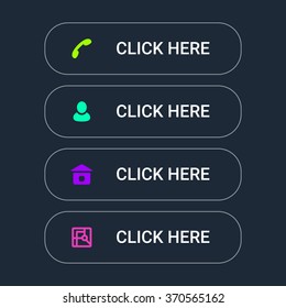 Set of the web buttons in outline simple style with colorful icons