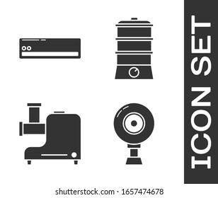 Set Web camera , Air conditioner , Kitchen meat grinder  and Double boiler  icon. Vector