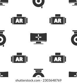 Set Web camera, Computer monitor and Ar, augmented reality on seamless pattern. Vector