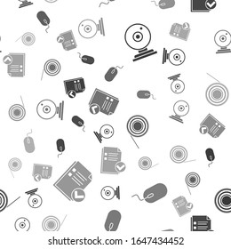 Set Web camera, Computer mouse, Scotch and Document and check mark on seamless pattern. Vector