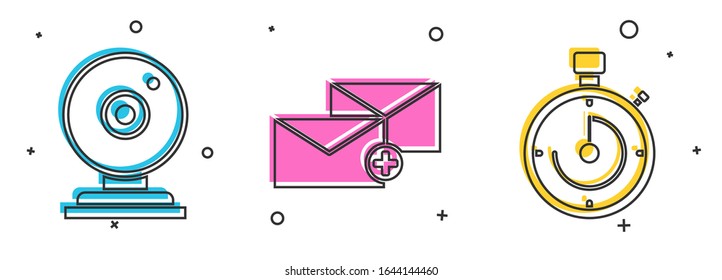 Set Web camera, Envelope and Briefcase icon. Vector
