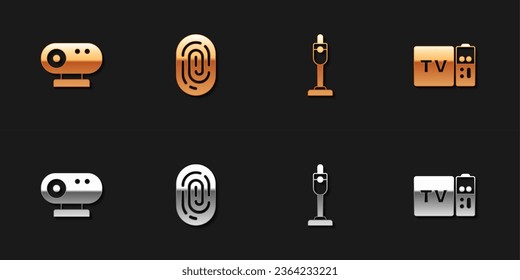 Set Web camera, Fingerprint, Vacuum cleaner and Multimedia and TV box receiver icon. Vector