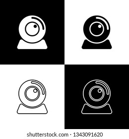 Set Web camera icons isolated on black and white background. Chat camera. Webcam icon. Line, outline and linear icon. Vector Illustration