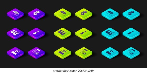 Set Web camera, Voice assistant, Thermostat, Electric toothbrush, Digital door lock and Water sensor icon. Vector