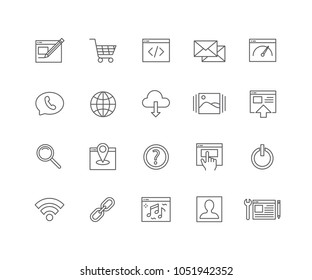 Set of Web Content outline icons isolated on white background.