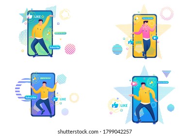 Set of Web design about channels with dance training for young people. Subscribe and learn to dance.