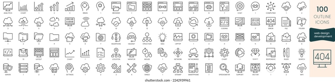 Set of web design development icons. Thin outline icons pack. Vector illustration
