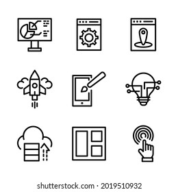 Set of web design, web development and IT - Informational Technology related icons. Set isolated on white background. Thin line and outline icons. EPS Vector
