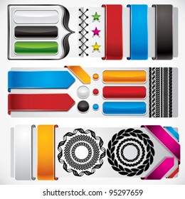 Set of web design elements - buttons, banners, borders, ribbons, stars and labels.