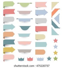 Set of web design elements - corners, banners, ribbons, stars,labels in pastel-retro colors. Vector collection